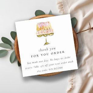 Pastel Colorful Watercolor Cake Bakery Thank You Square Business Card