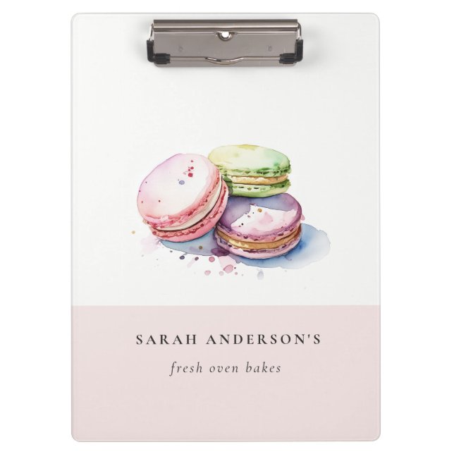Pastel Colorful Watercolor French Macarons Bakery Clipboard (Front)