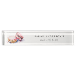 Pastel Colorful Watercolor French Macarons Bakery Desk Name Plate