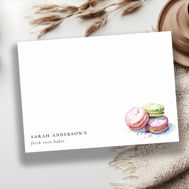 Pastel Colorful Watercolor French Macarons Bakery Note Card (Creator Uploaded)