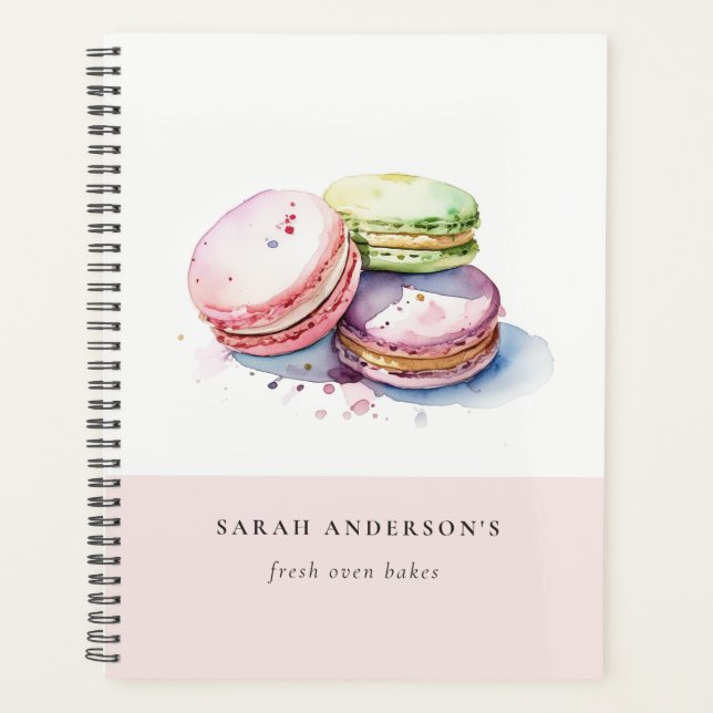 Pastel Colorful Watercolor French Macarons Bakery Planner (Front)