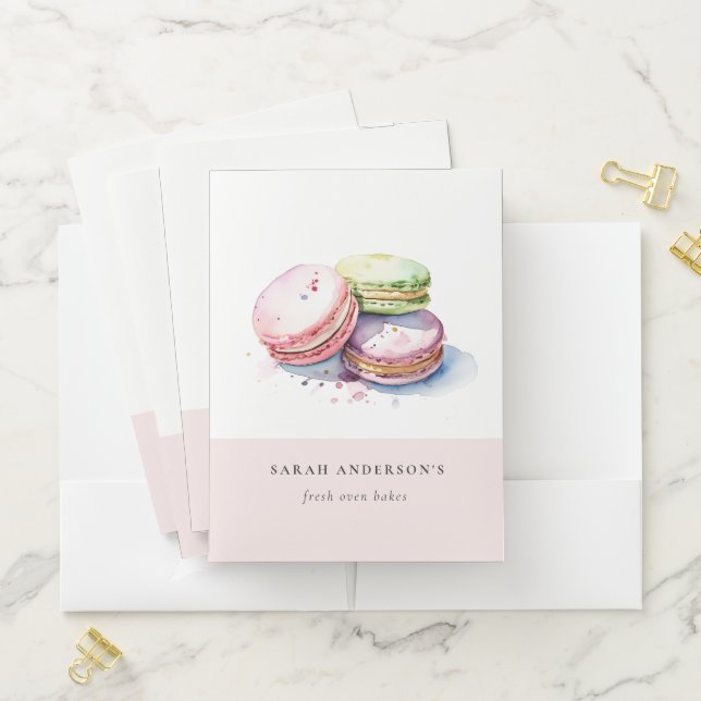 Pastel Colorful Watercolor French Macarons Bakery Pocket Folder (In Situ)