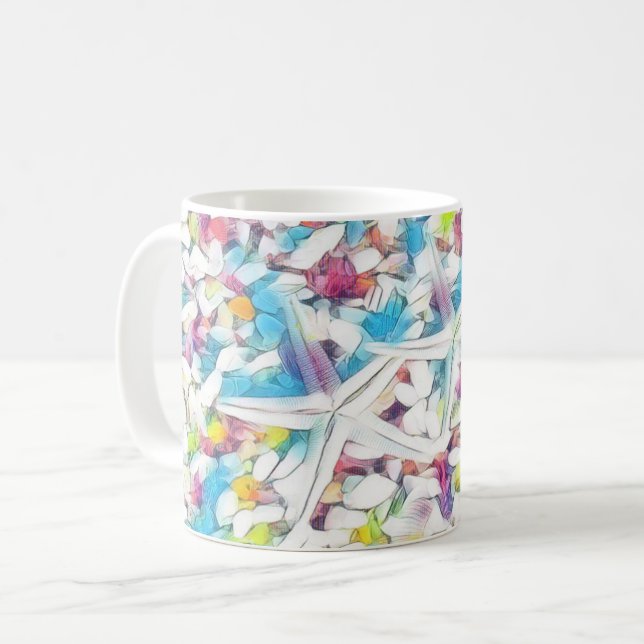 Pastel Colorful Watercolor Starfish and shells Coffee Mug (Front Left)