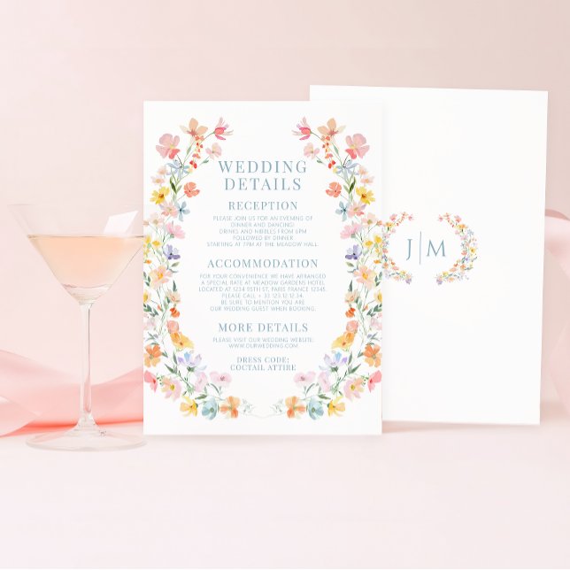 Pastel Colorful Wildflower Wedding Details Cards (Creator Uploaded)
