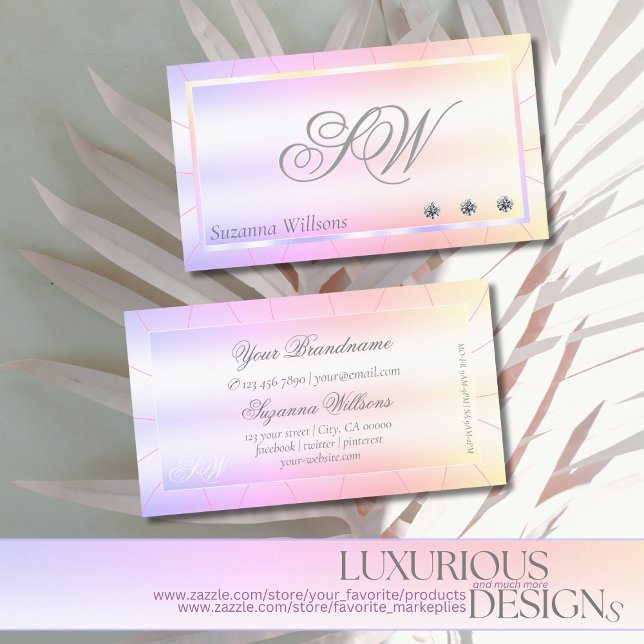 Pastel Colorful with Diamonds and Monogram Glamour Business Card (Creator Uploaded)