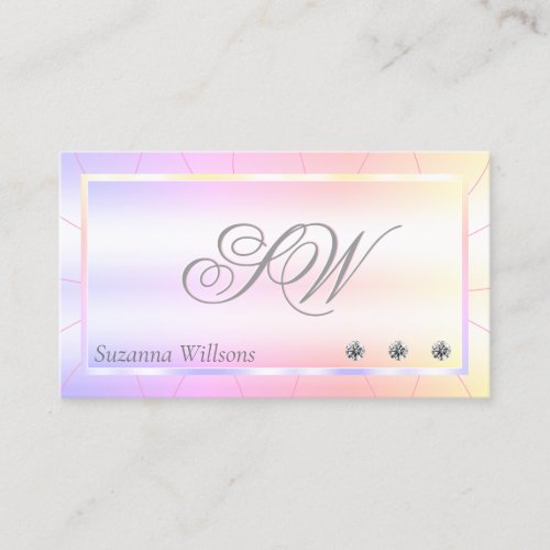 Pastel Colorful with Diamonds and Monogram Glamour Business Card