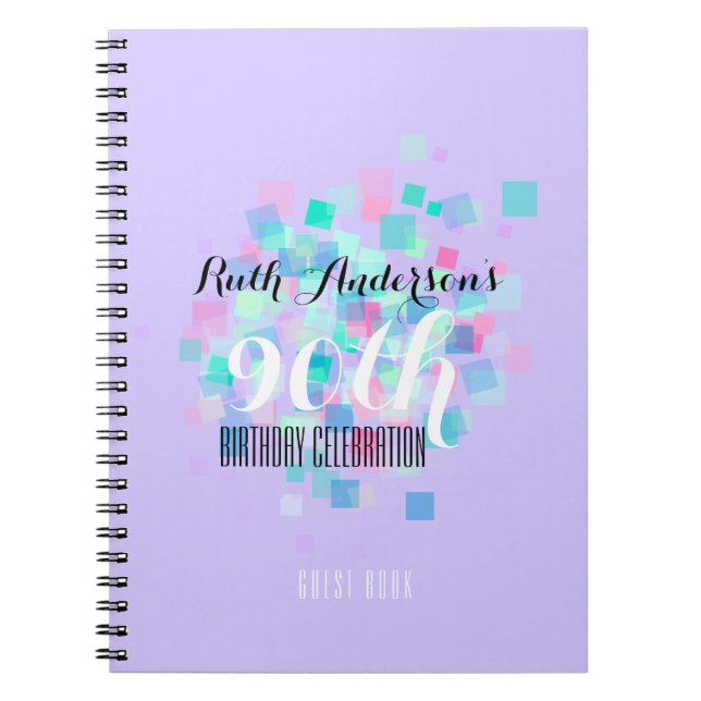 Pastel Colors 90th Birthday Party Guest Book 2 (Front)