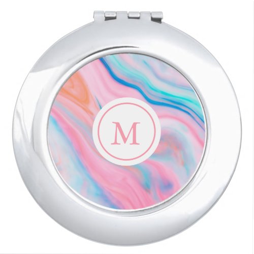 Pastel colors abstract agate flowing marble swirls compact mirror