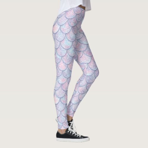 Pastel colors abstract fish_scales pattern leggings