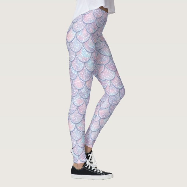 Pastel colors abstract fish-scales pattern leggings (Right)