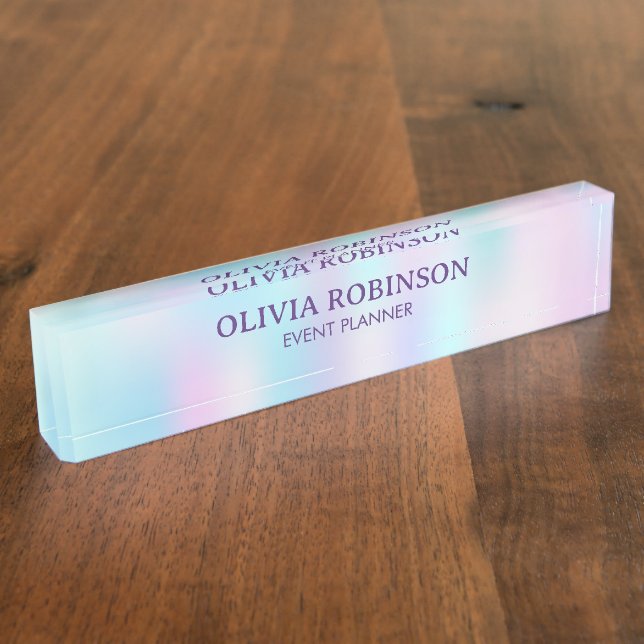 Pastel Colors Abstract Iridescent Background Desk Name Plate (Side)