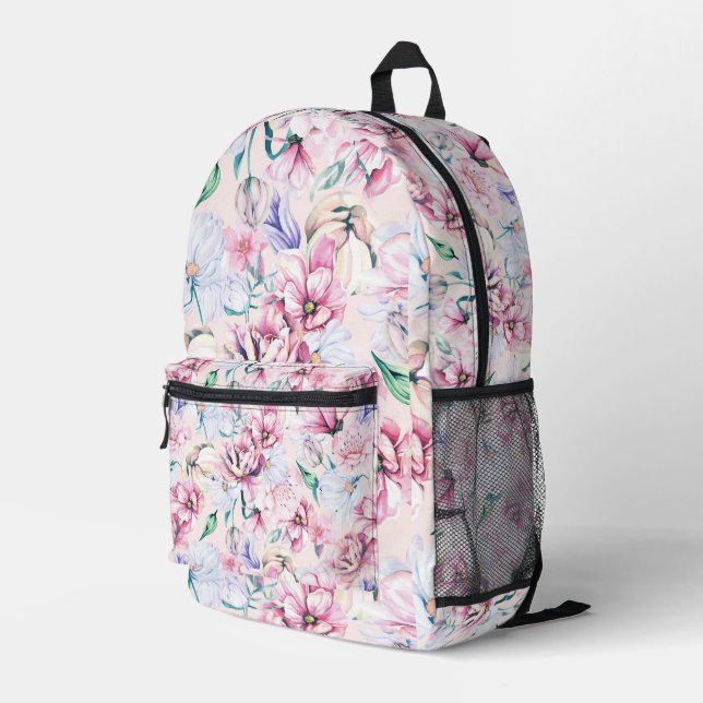 Pastel colors aesthetic flowers  pattern printed backpack (Back Corner Right)