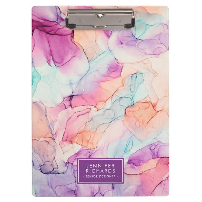 Pastel Colors Alcohol Ink Personalized Clipboard (Front)