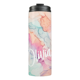 Pastel Colors Alcohol Ink Personalized Thermal Tumbler