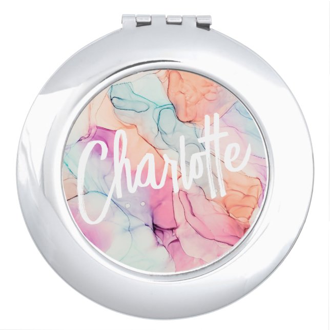 Pastel Colors Alcohol Ink Stain Pattern Compact Mirror (Front)