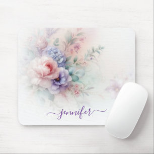 Pastel Colors Aquarell Floral Typography Name Mouse Pad