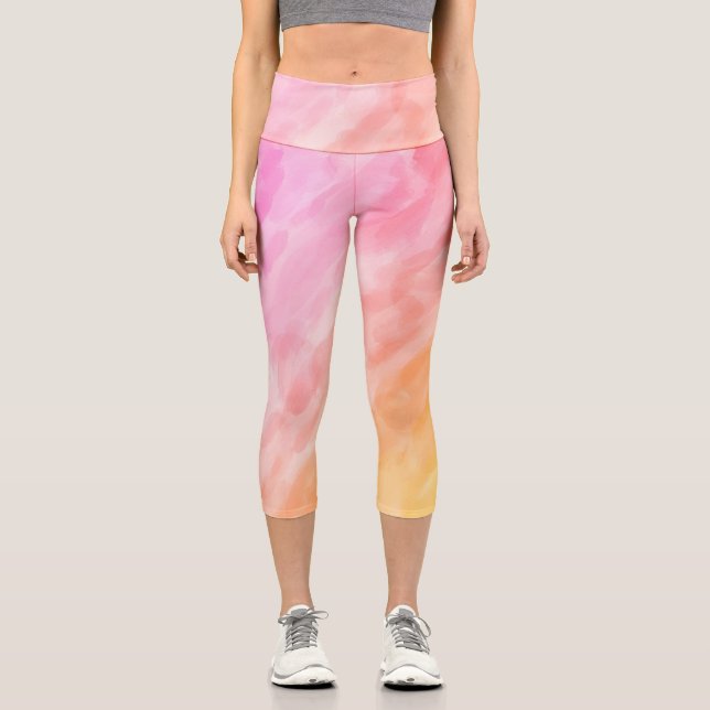 Pastel colors artistic High Waisted Capris (Front)