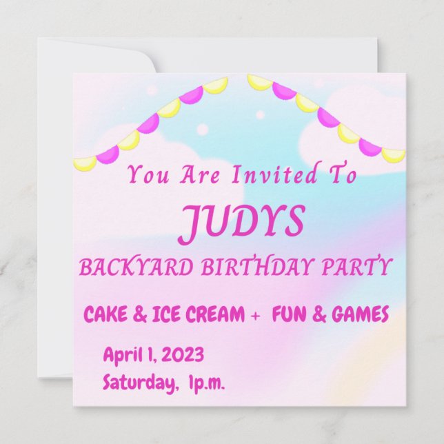 Pastel Colors Backyard Birthday Party Invitation (Front)