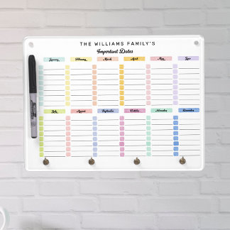 Pastel Colors Birthday Calendar Dry Erase Board