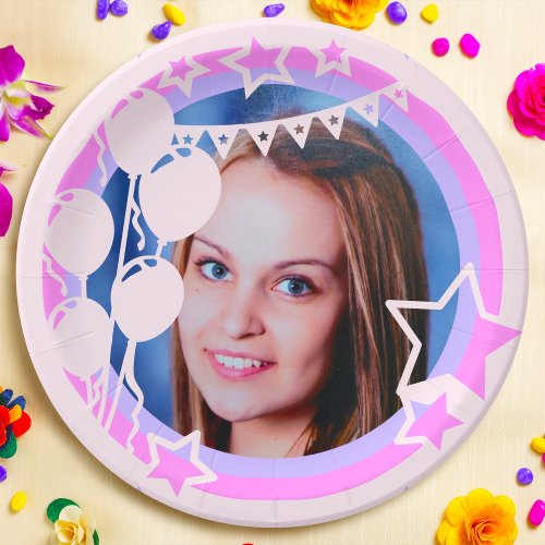 Pastel Colors Birthday Party Framed Photo Paper Plates
