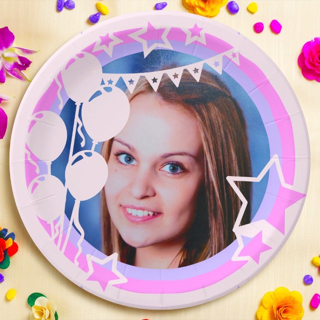 Pastel Colors Birthday Party Framed Photo Paper Plates (Creator Uploaded)