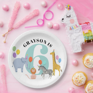 Pastel Colors Birthday Party Safari Animals Paper Plates