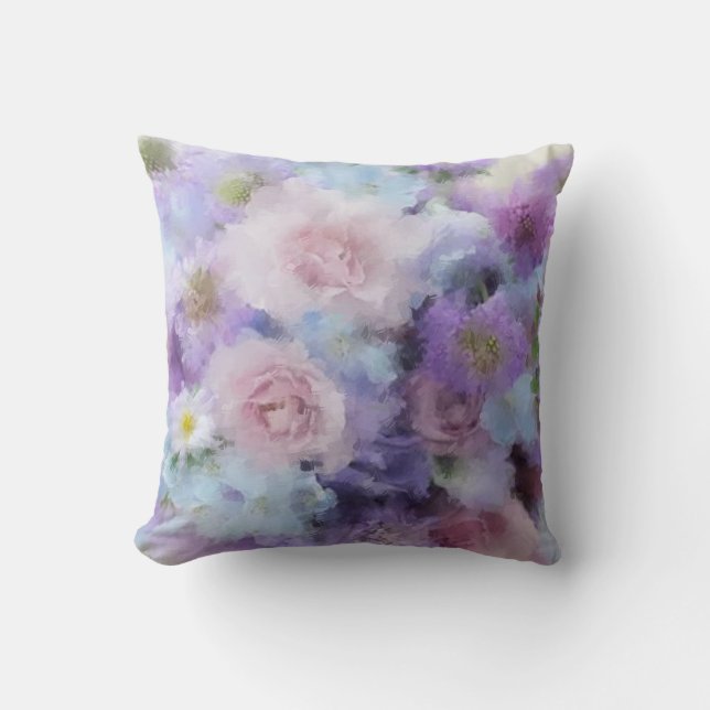 Pastel Colors Blue Purple Elegant Abstract Flowers Throw Pillow (Front)