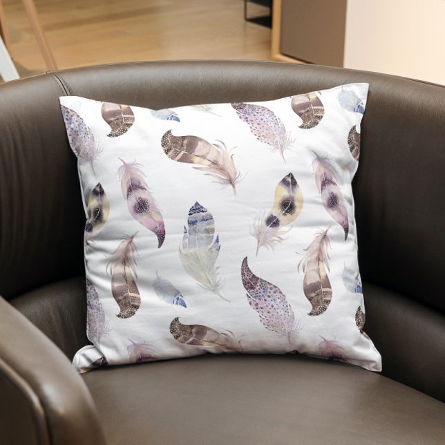Pastel colors boho feathers pattern throw pillow (Creator Uploaded)