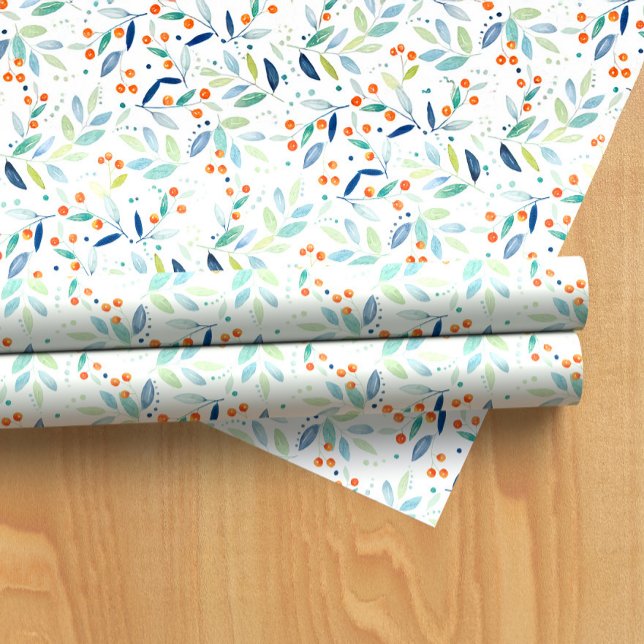 Pastel colors botanical leaves and berries pattern wrapping paper (Creator Uploaded)