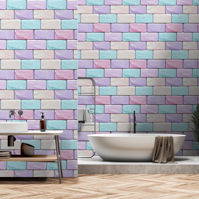 Pastel Colors Brick Pattern Wallpaper (Bathroom)