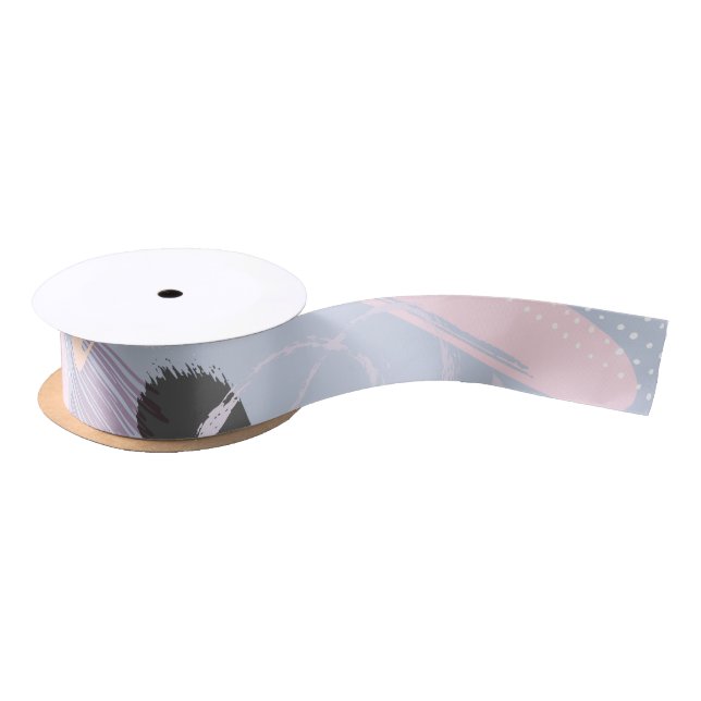 Pastel colors brushstrokes collage pattern satin ribbon (Spool)
