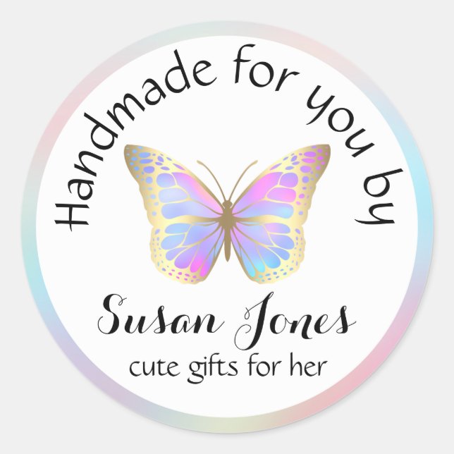 pastel colors butterfly business logo classic round sticker (Front)