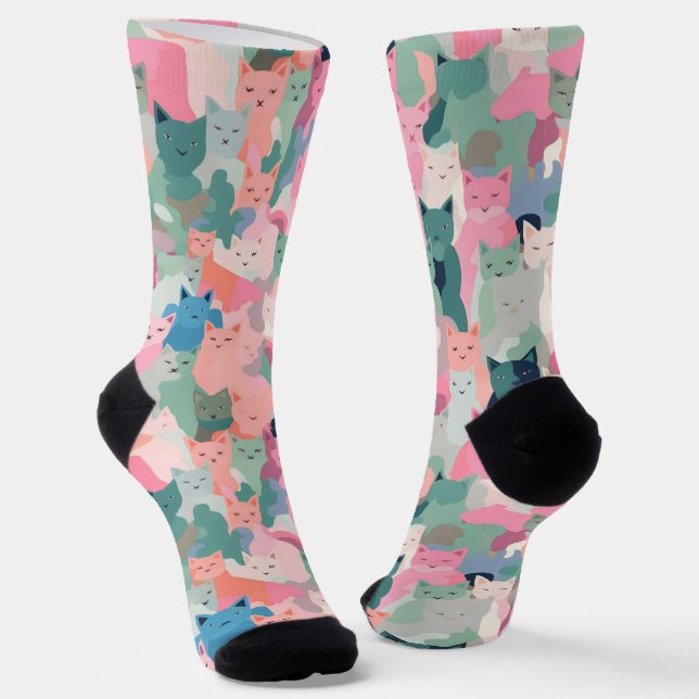 Pastel Colors Cat Camouflage Socks (Angled)