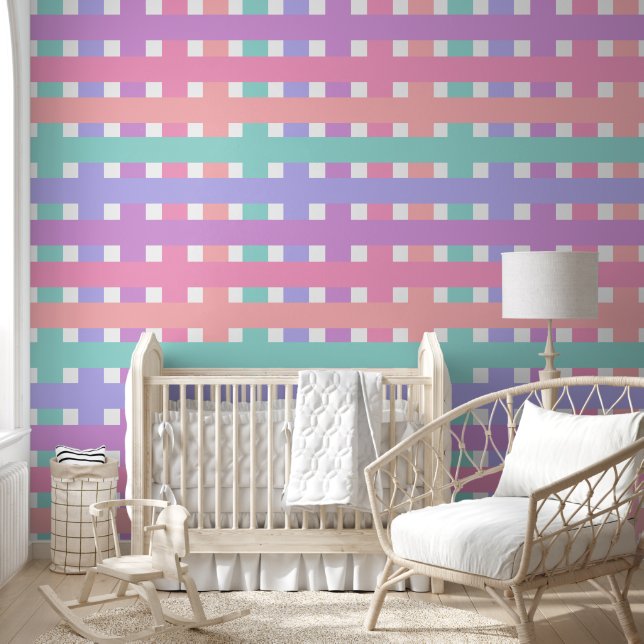Pastel Colors Check Striped Wallpaper (Kids)