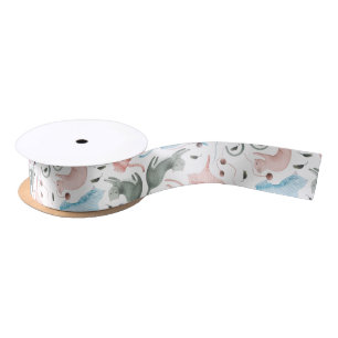 Pastel Colors Cute Cats & Yarn Seamless Pattern Satin Ribbon