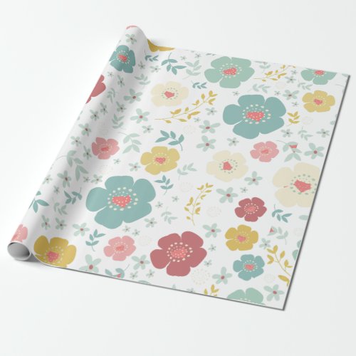 Pastel Colors Cute Colorful Flowers Pattern Wrapping Paper