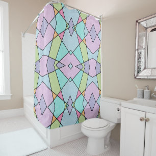 Pastel Colors Cute Pink Blue Abstract Geometric Shower Curtain