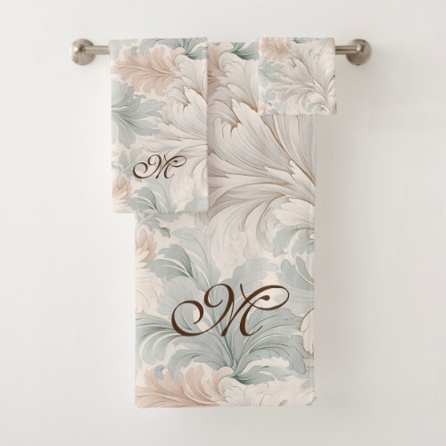 Pastel colors delicate ornamental floral motifs bath towel set