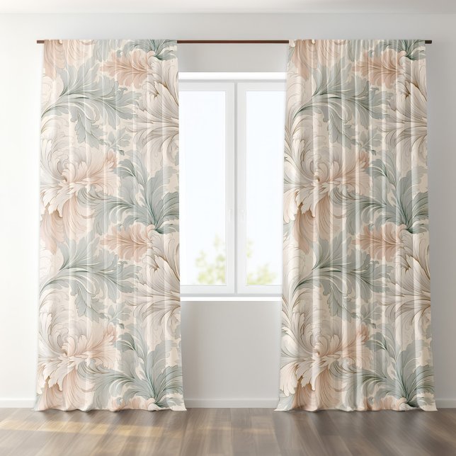 Pastel colors delicate ornamental floral motifs sheer curtains (Creator Uploaded)