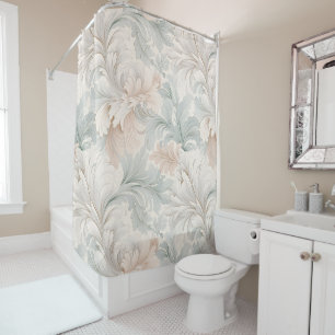 Pastel colors delicate ornamental floral motifs shower curtain