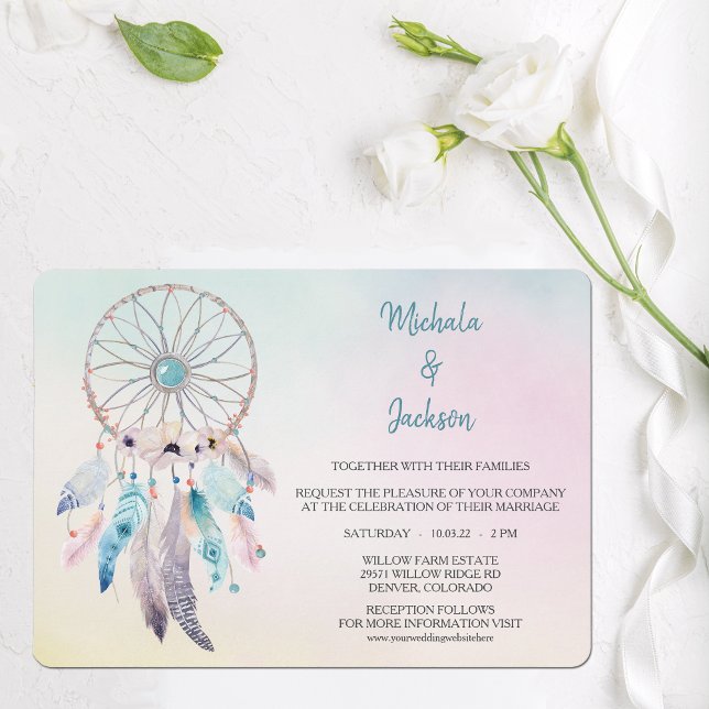 Pastel Colors Dreamcatcher Wedding Invitation (Creator Uploaded)