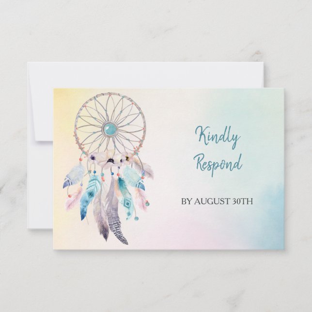 Pastel Colors Dreamcatcher Wedding Menu RSVP (Front)