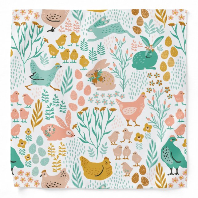 Pastel colors Easter symbols pattern Bandana (Front)