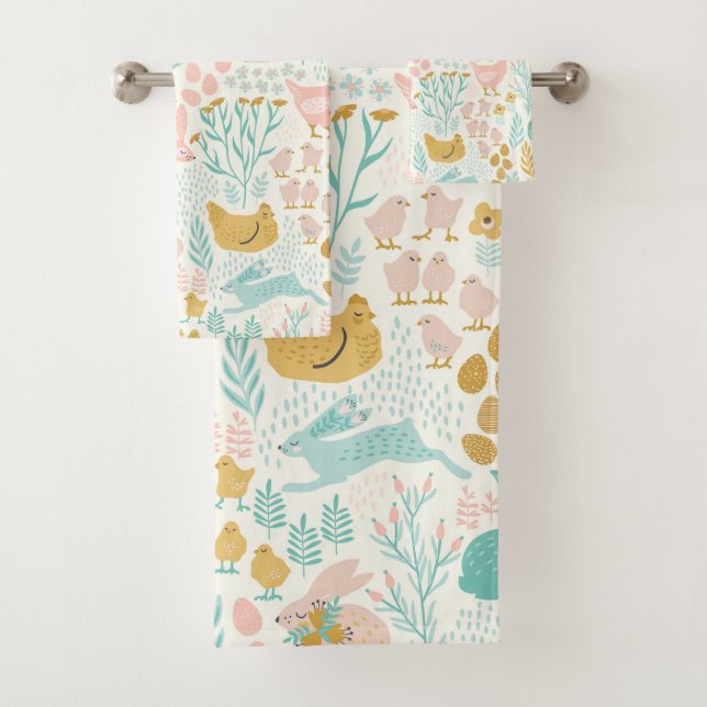 Pastel colors Easter symbols pattern Bath Towel Set (Insitu)