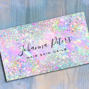 pastel colors faux glitter abstract opal design business card