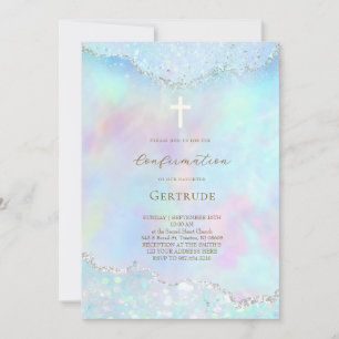 pastel colors faux glitter Confirmation Invitation