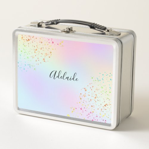 pastel colors faux glitter metal lunch box