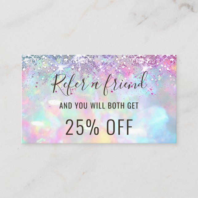 pastel colors faux glitter opal referral card (Front)
