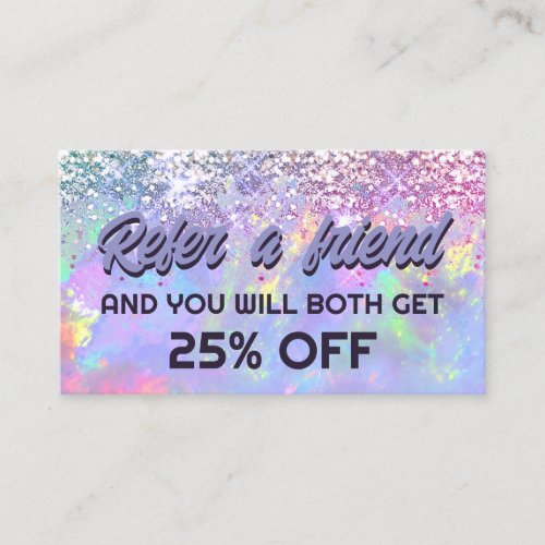 pastel colors faux glitter opal referral card