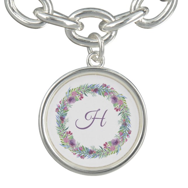 Pastel Colors Floral Wreath Monogrammed  Bracelet (Design)
